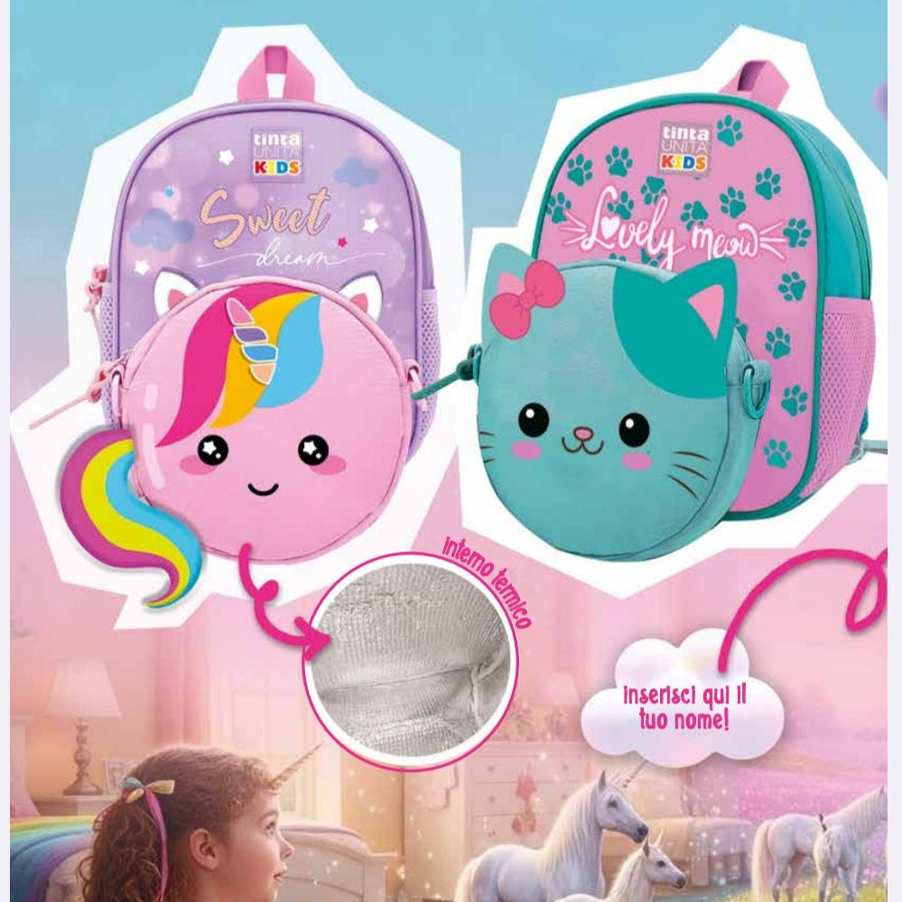 Tinta Unita Kids - Zainetto 2 in 1 con Tracolla Termica per Bambini – Unicorno, Foca e Gatto