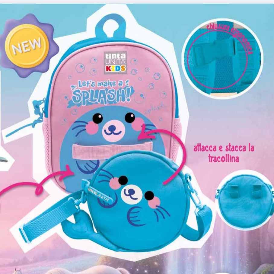 Tinta Unita Kids - Zainetto 2 in 1 con Tracolla Termica per Bambini – Unicorno, Foca e Gatto