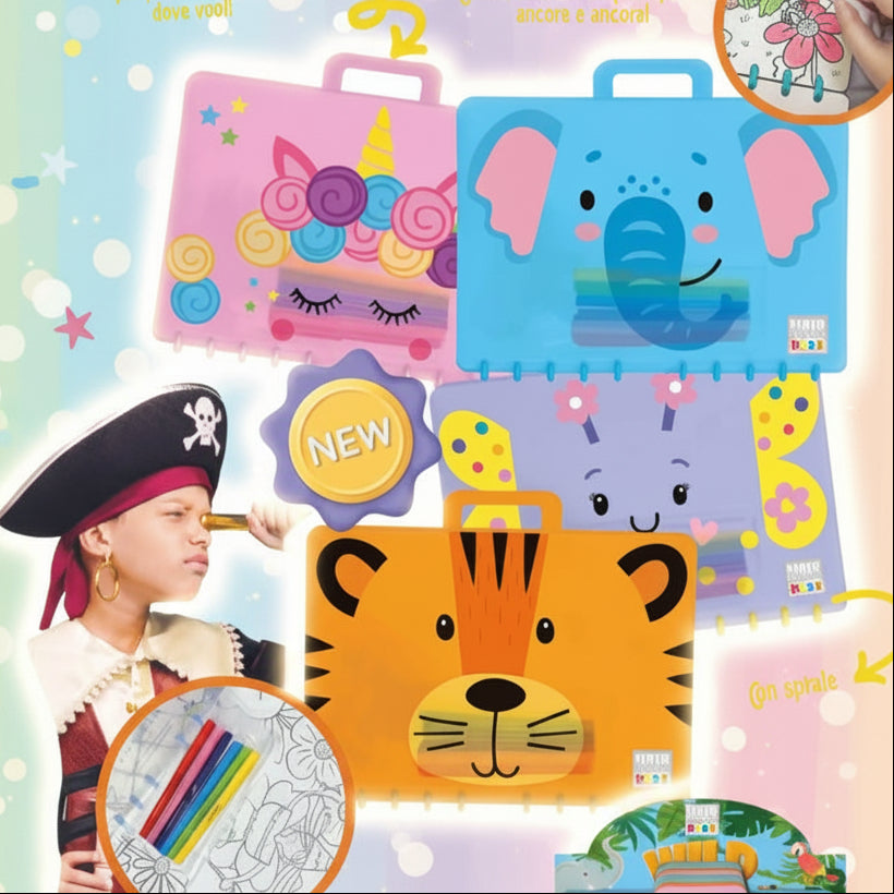 Valigetta Funny Coloring Bambini – Pennarelli e Fogli Cancellabili | Tinta Unita Kids