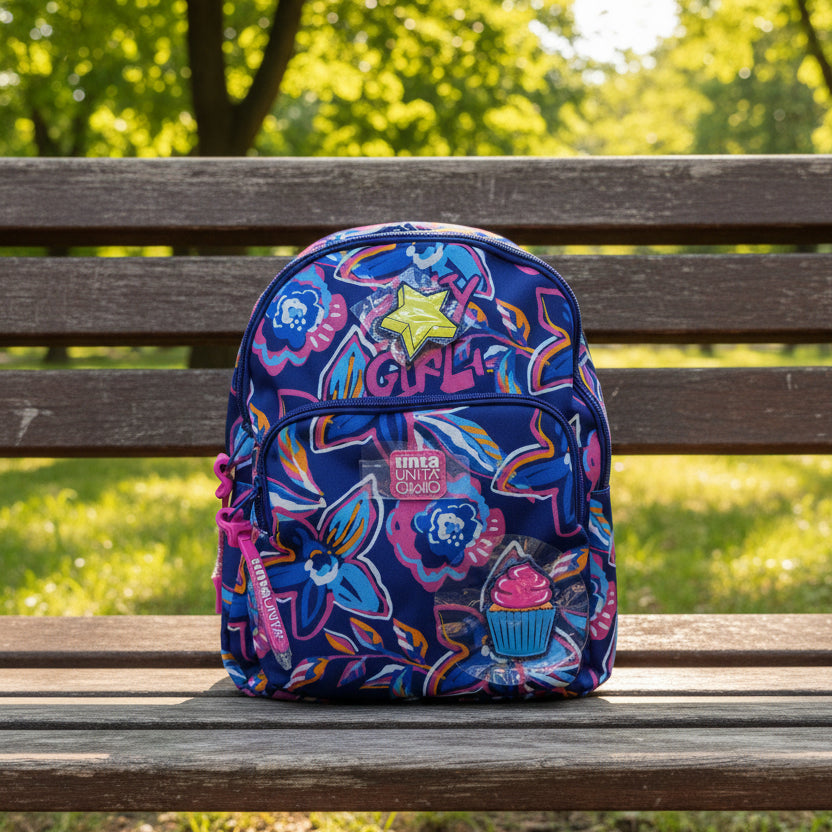 Mini Zainetto Crazy Girl con Patch Staccabili – Tinta Unita Click | Asilo e Tempo Libero