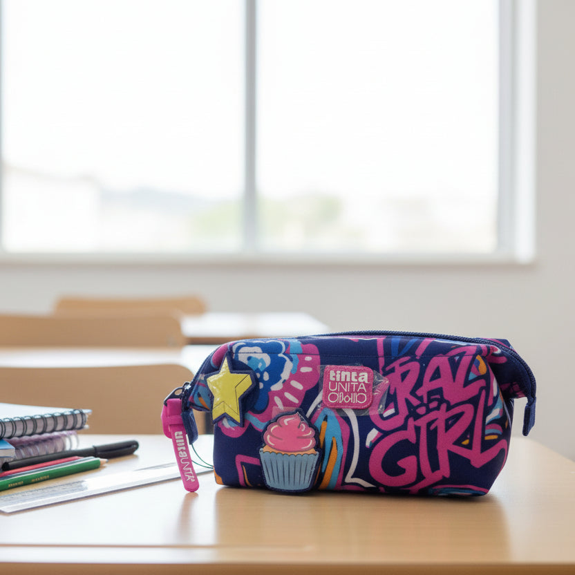Astuccio Bustona Triangolare Crazy Girl con Patch Staccabili – Tinta Unita Click