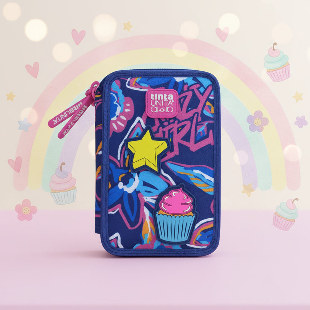 Astuccio 3 Zip Crazy Girl con Patch Staccabili e Contenuto – Tinta Unita Click