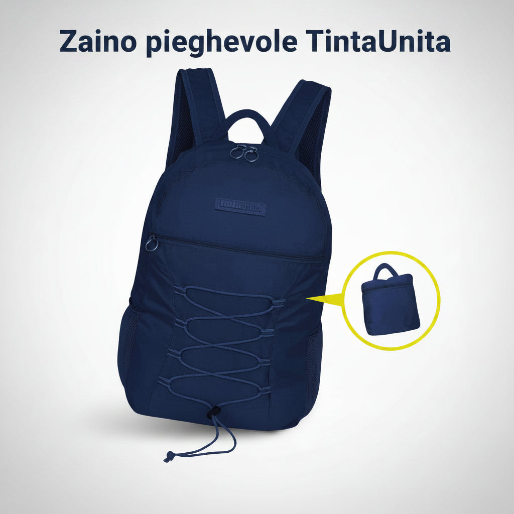 Zaino Pieghevole Tinta Unita con Pouch – Poliestere Ripstop | 6 Colori | Sport e Viaggio
