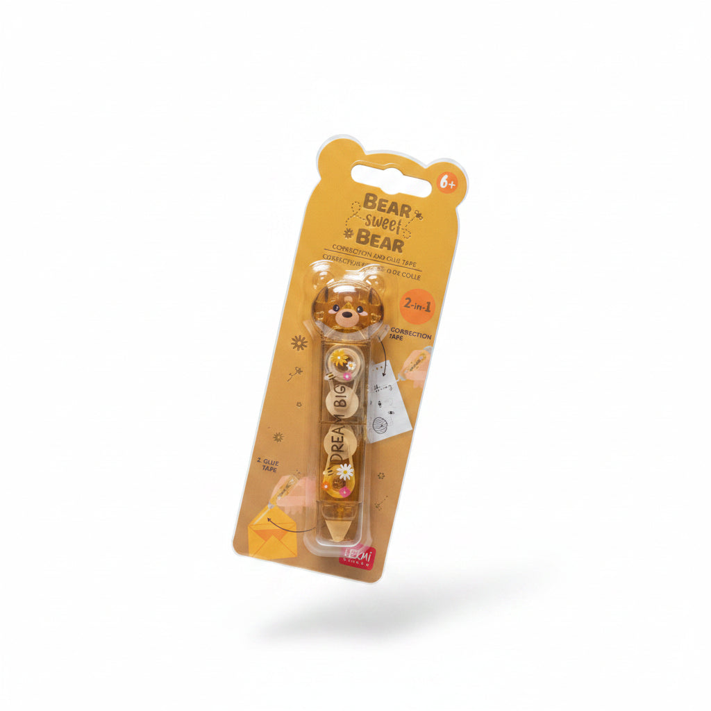 Colla a Nastro 2-in-1 Legami Teddy Bear | Adesivo Trasparente Permanente, Nido d'Ape
