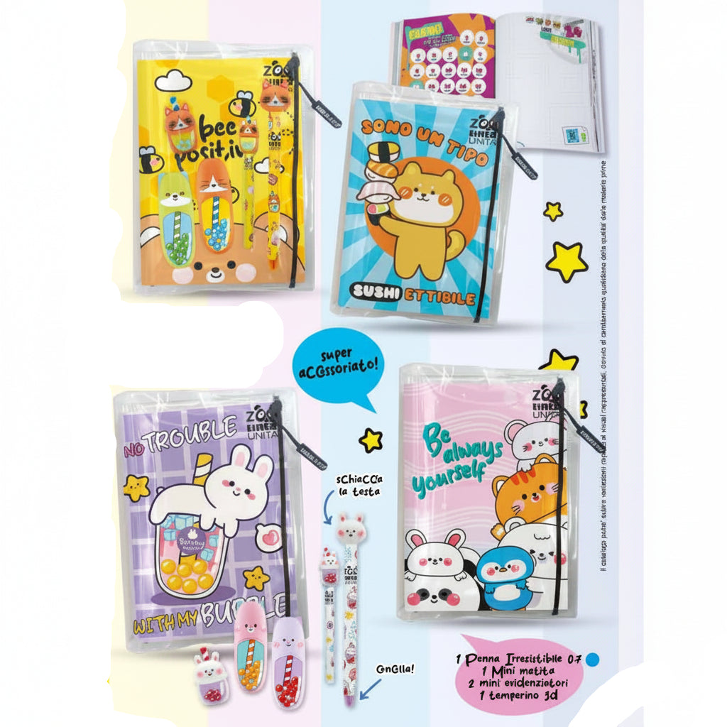 Diario Datato Glitter 12 Mesi Tinta Unita Zoo 2026-2027 con Sovracoperta PVC e Stationery