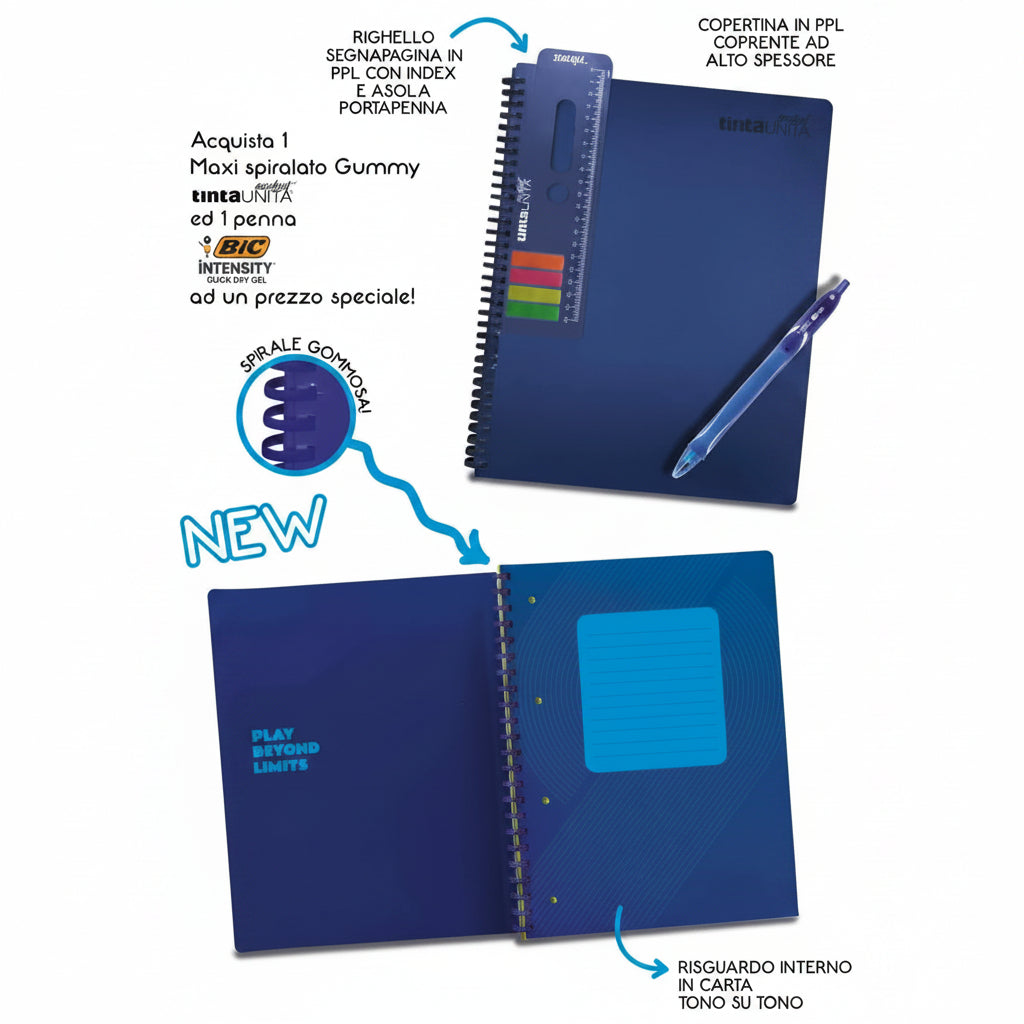 Maxi Quaderno Spiralato A4 Gummy Tinta Unita Excellent – Rig. 4mm con Penna Gelocity