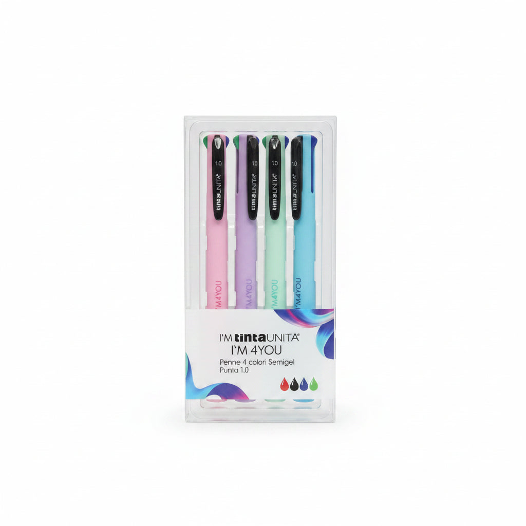 Set 4 Penne Semigel 4 Colori I'M Tinta Unita Punta 1.0 mm – Icon e Pastel