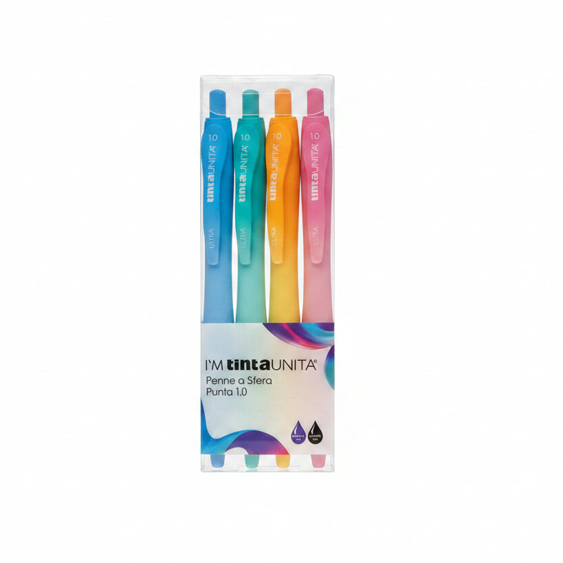 Set 4 Penne a Sfera I'M Tinta Unita Gradient Soft Punta 1.0 mm – 2 Blu e 2 Nere