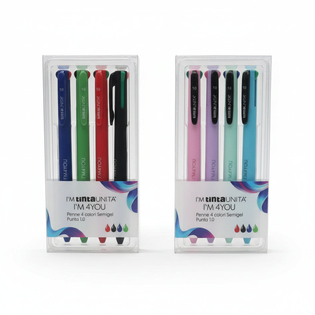 Set 4 Penne Semigel 4 Colori I'M Tinta Unita Punta 1.0 mm – Icon e Pastel