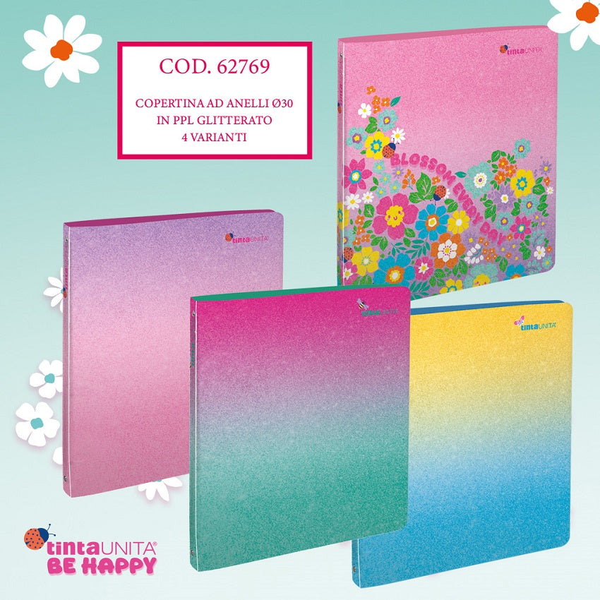 Raccoglitore ad Anelli A4 PPL Glitter Dorso 30mm – Tinta Unita Be Happy