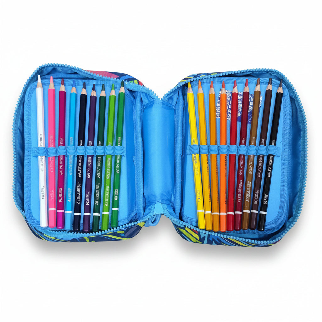 Astuccio ONE TIME SOFT Tinta Unita – Scocca in Tessuto, 3 Piani, 1 Zip, 44 Accessori