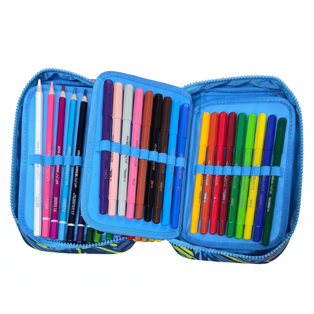 Astuccio ONE TIME SOFT Tinta Unita – Scocca in Tessuto, 3 Piani, 1 Zip, 44 Accessori