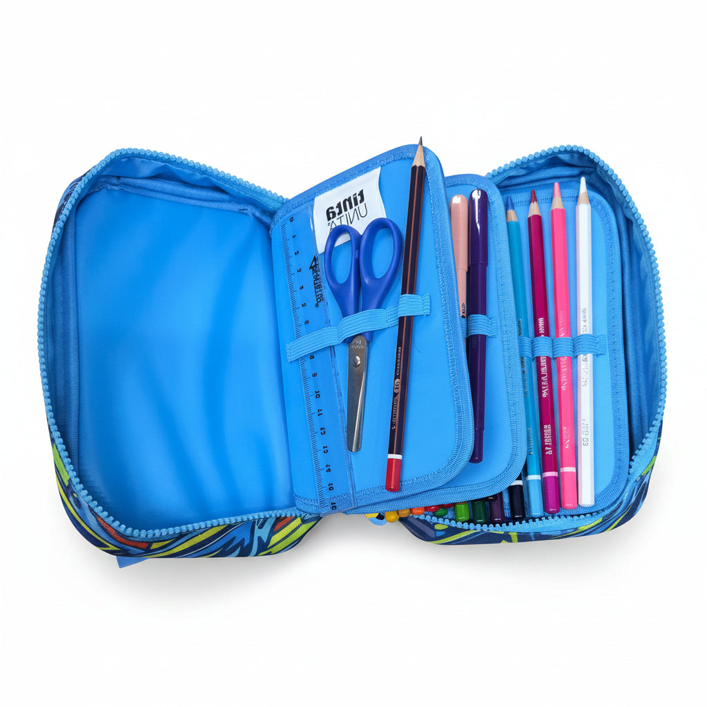 Astuccio ONE TIME SOFT Tinta Unita – Scocca in Tessuto, 3 Piani, 1 Zip, 44 Accessori
