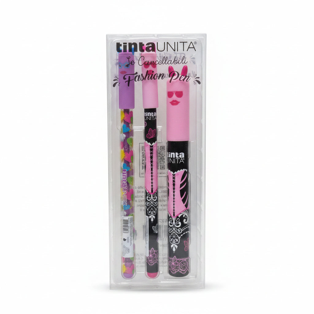 Set 2 Penne Cancellabili Fashion con Refill e Porta Refill – Tinta Unita
