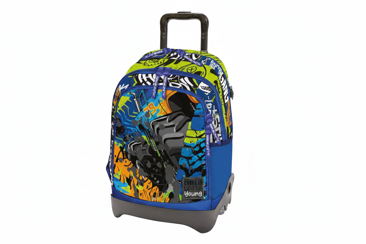 Trolley Scolastico Cross 2-in-1 Tinta Unita Young Monster Truck 28L | 4 Ruote, Manico Alluminio