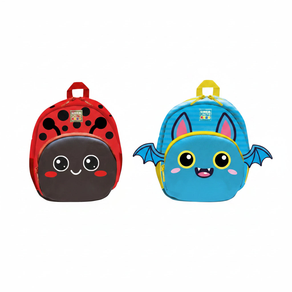 Zainetto Asilo Tinta Unita Kids – Coccinella o Pipistrello, 28x23x10 cm