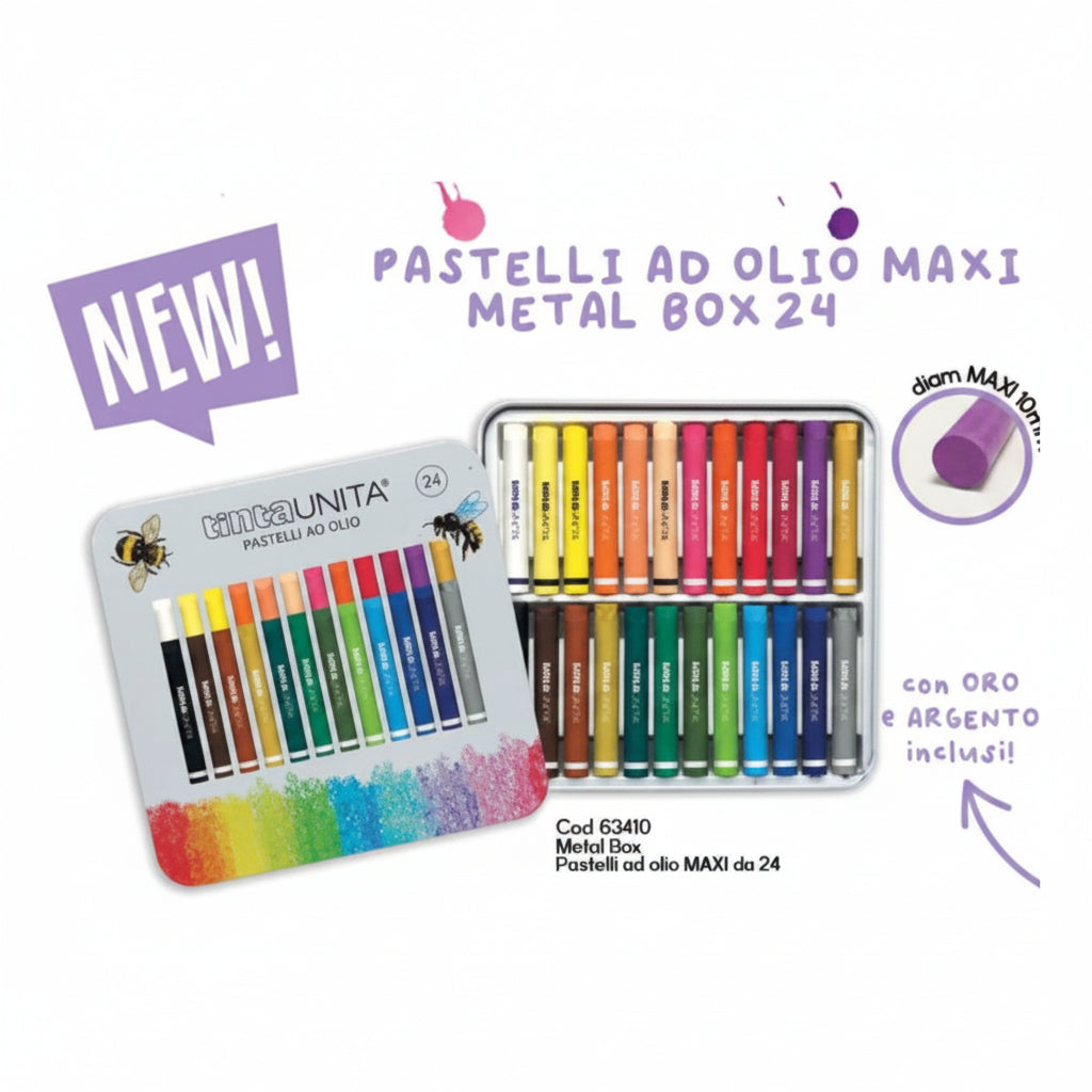 Tinta Unita Pastelli ad Olio in Scatola di Metallo – Set da 12 o 24 Colori