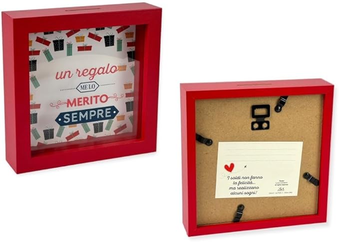 Salvadanaio Decorativo in Legno 16x16 cm – «Super programma per due in arrivo»