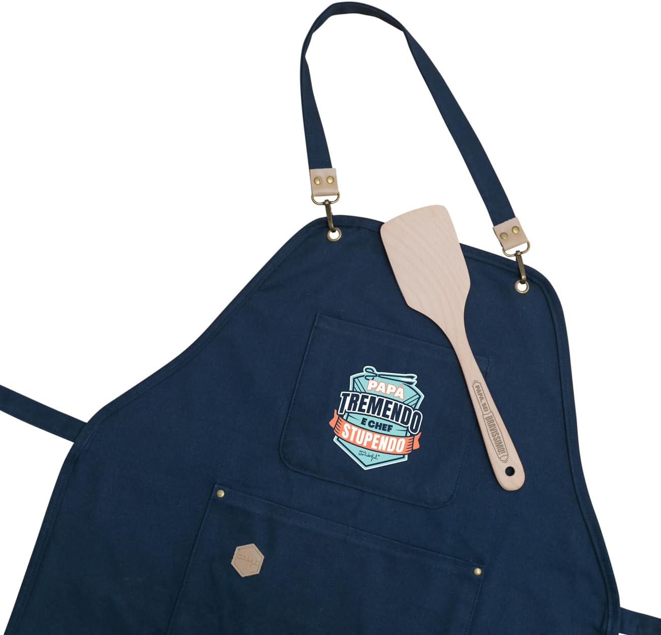 Mr.Wonderful: Set di grembiule + spatola di legno con messaggio per Festa del Papà