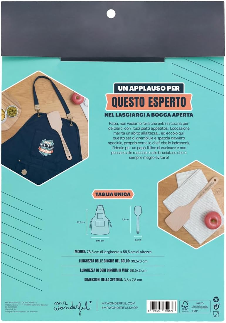 Mr.Wonderful: Set di grembiule + spatola di legno con messaggio per Festa del Papà