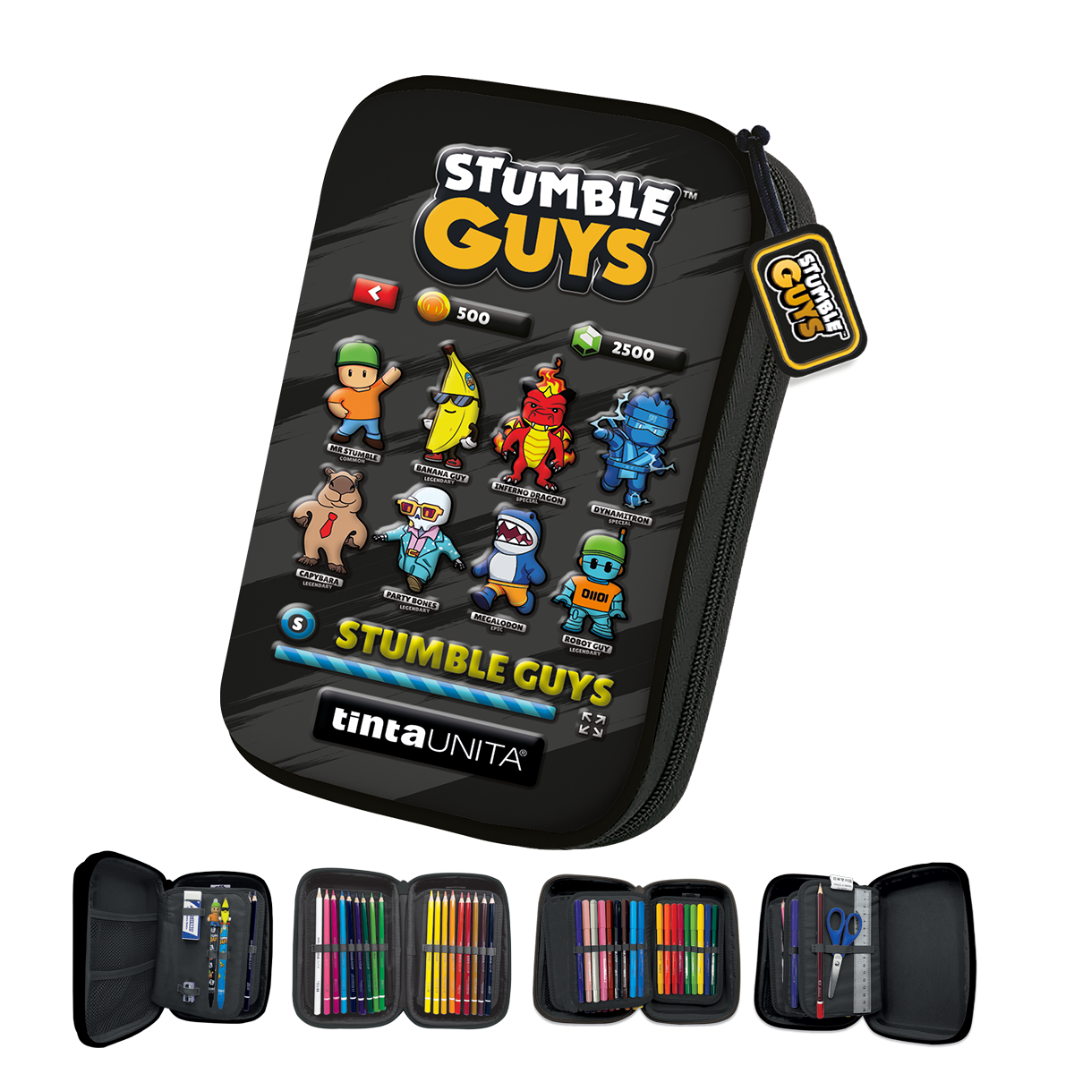 Astuccio ONE TIME Stumble Guys Nero 3 Piani con una Zip – Tinta Unita