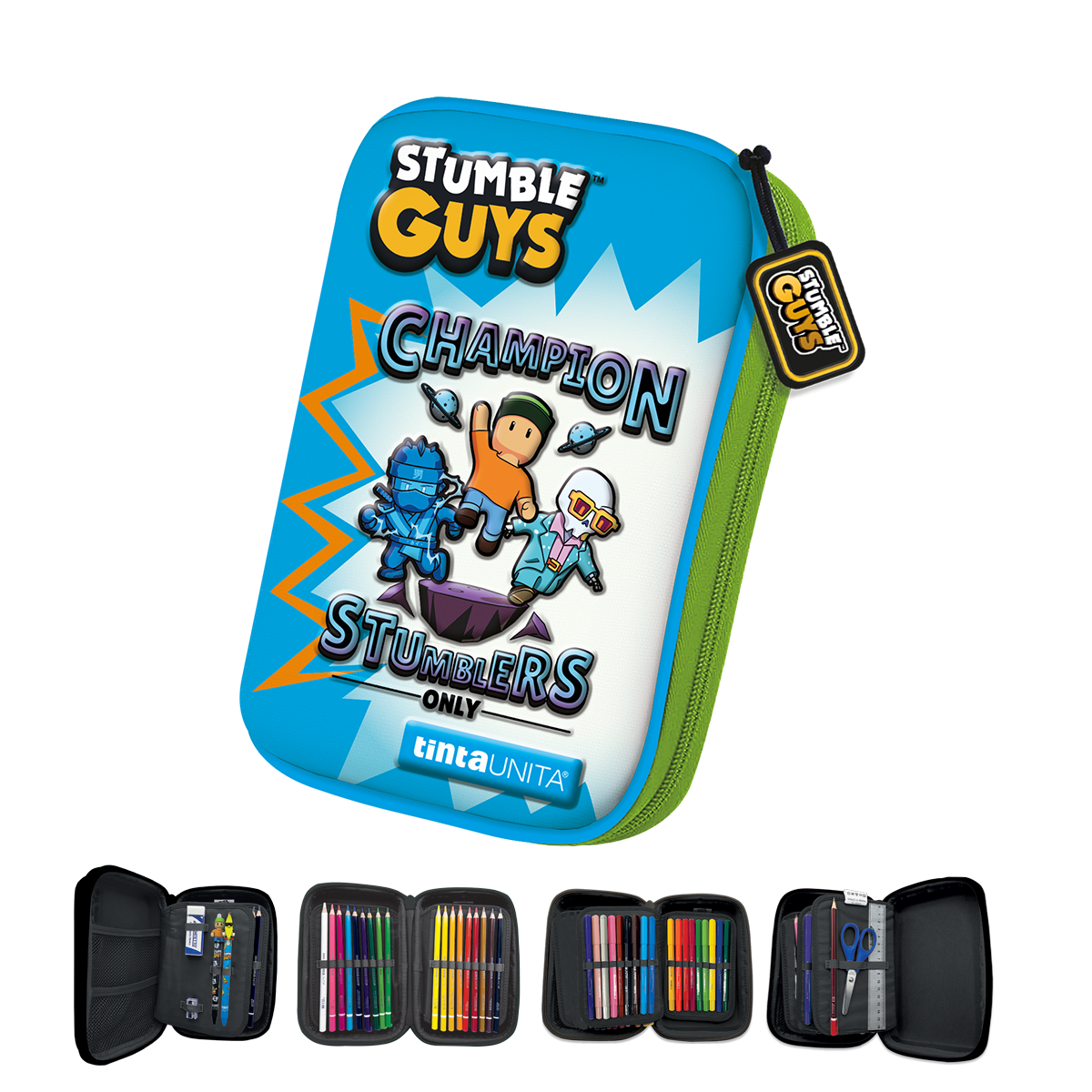 Astuccio ONE TIME Stumble Guys Azzurro 3 Piani con una Zip – Tinta Unita