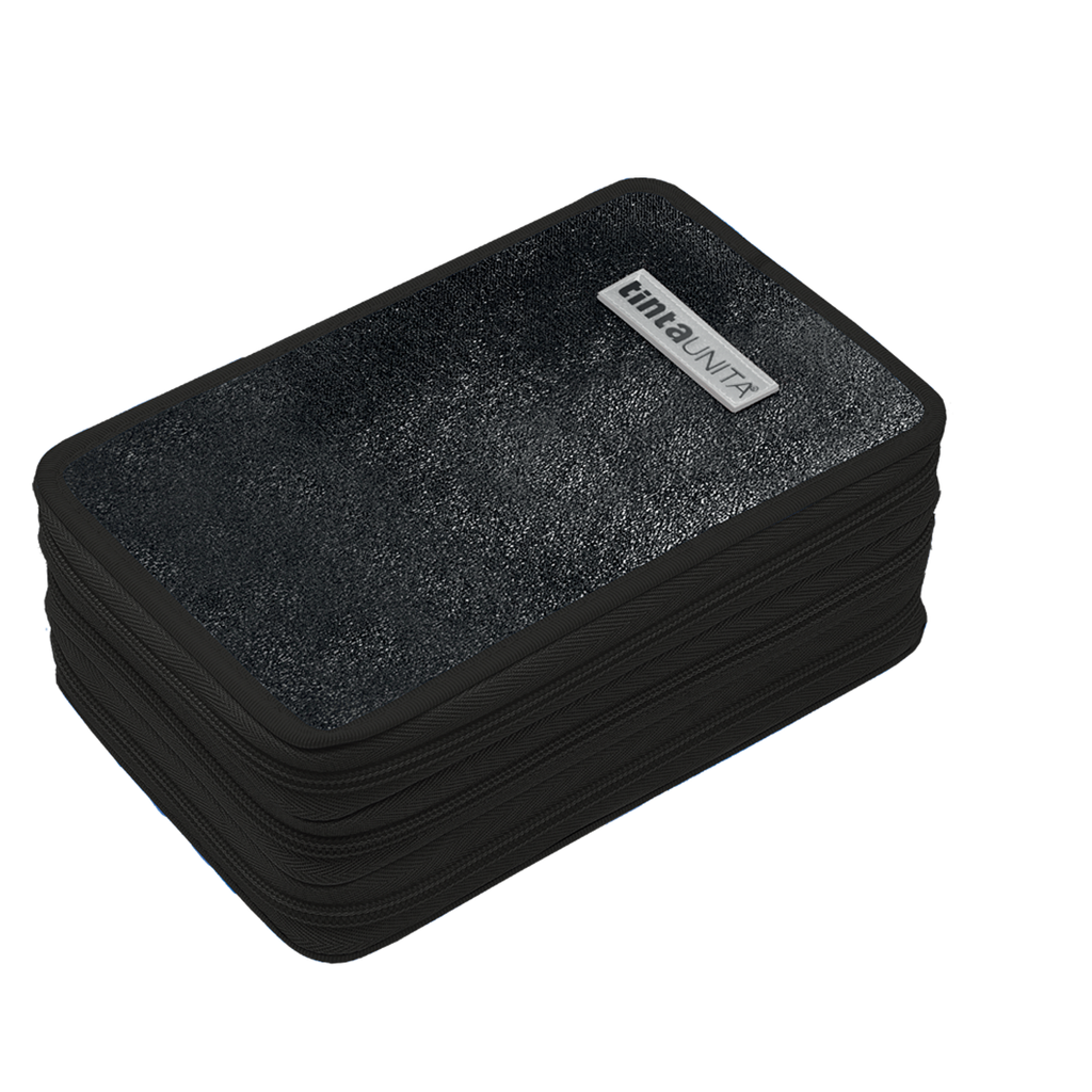 Astuccio 3 Zip Glamour Nero Glitter Tinta Unita – Completo di Materiale