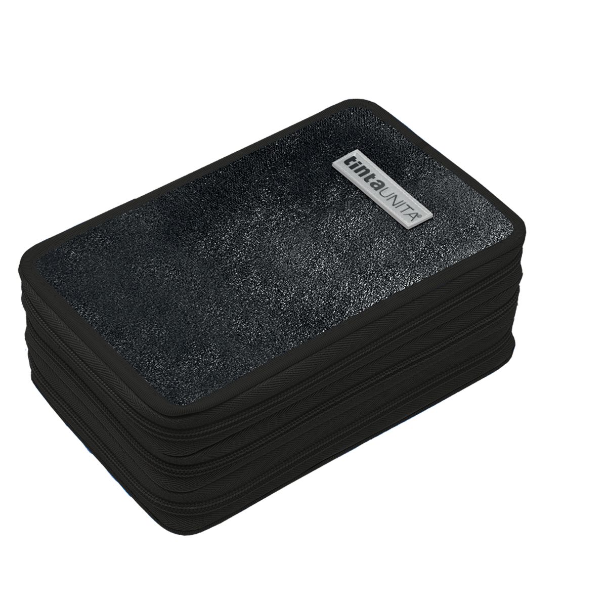 Astuccio 3 Zip Glamour Nero Glitter Tinta Unita – Completo di Materiale