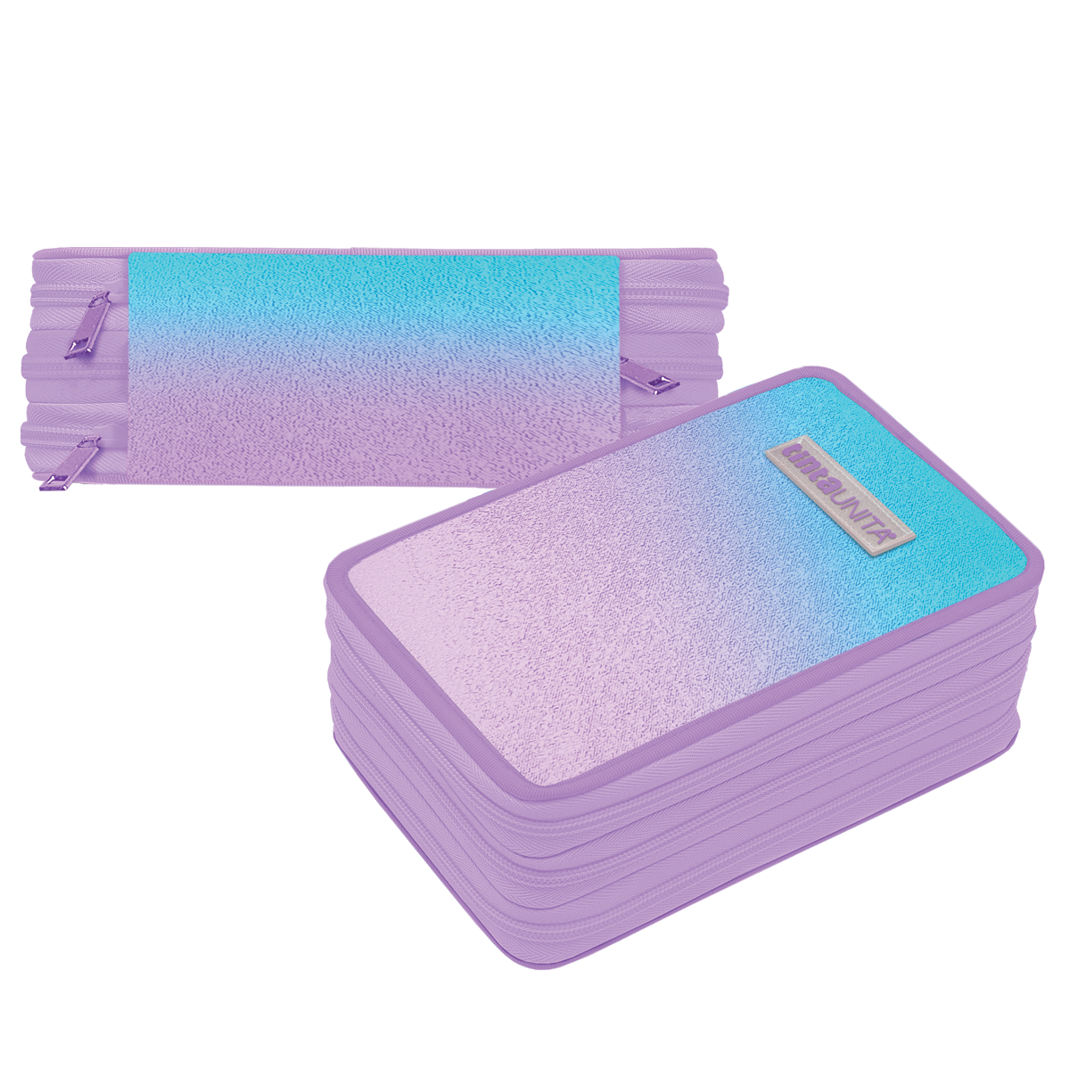Astuccio 3 Zip Glamour Gradient Lilla/azzurro Tinta Unita – Completo di Materiale