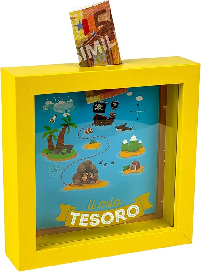 Salvadanaio Decorativo «Il mio tesoro» – Tema Pirati 16x16 cm