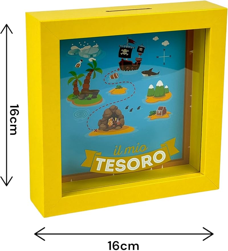 Salvadanaio Decorativo «Il mio tesoro» – Tema Pirati 16x16 cm