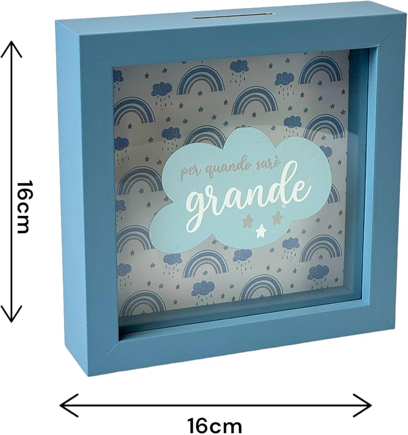 Salvadanaio Decorativo in Legno 16x16 cm – «Per quando sarò grande» | Rosa e Azzurro