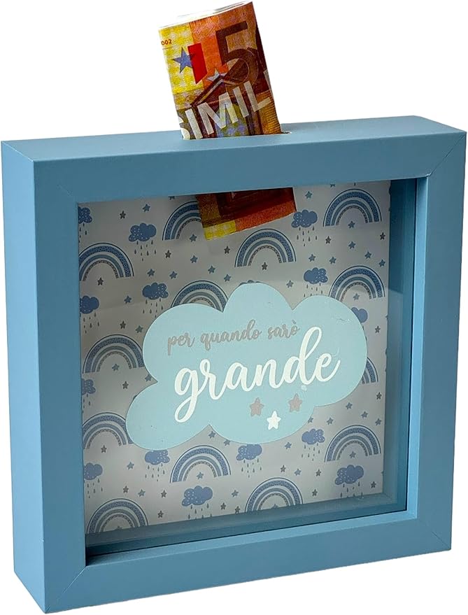 Salvadanaio Decorativo in Legno 16x16 cm – «Per quando sarò grande» | Rosa e Azzurro