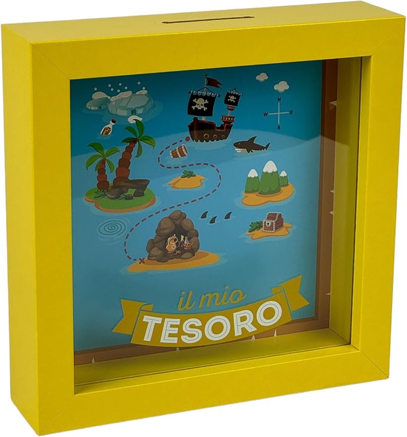 Salvadanaio Decorativo «Il mio tesoro» – Tema Pirati 16x16 cm
