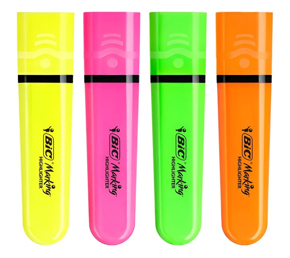 Set 4 Evidenziatori BIC Flat – Punta a Scalpello Pastello e Fluo