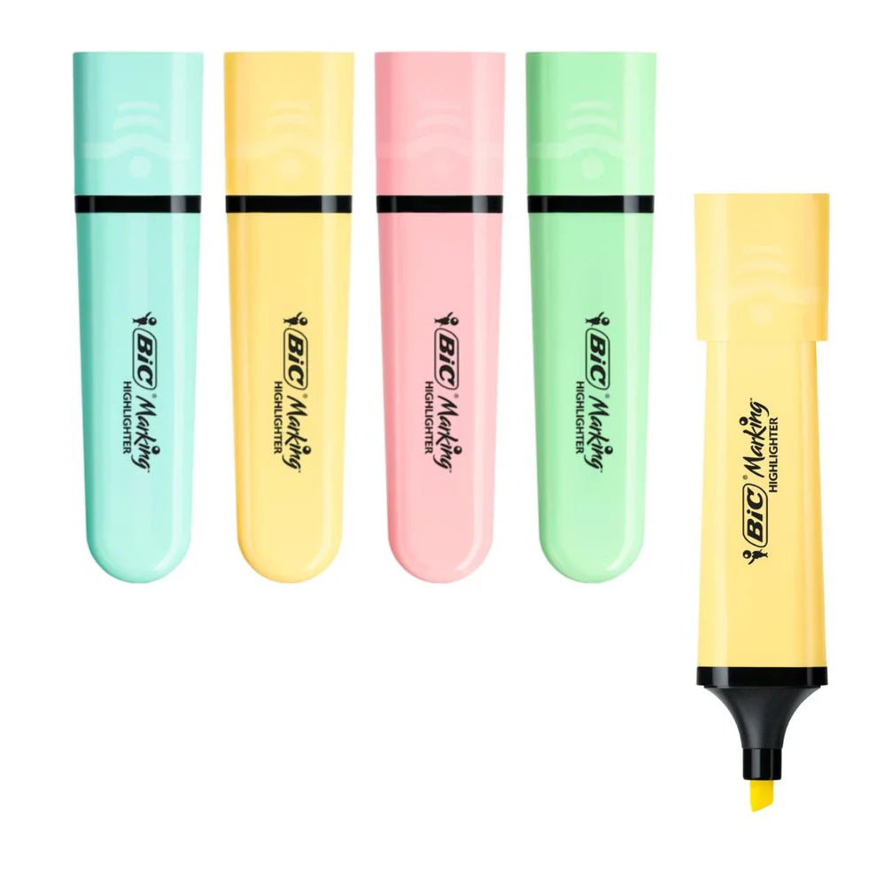 Set 4 Evidenziatori BIC Flat – Punta a Scalpello Pastello e Fluo