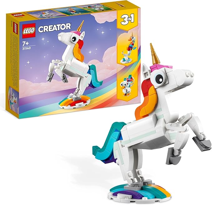 Lego: LEGO Creator 3 in 1 Unicorno Magico Giocattolo - Animale che si Trasforma in Cavalluccio Marino o in Pavone