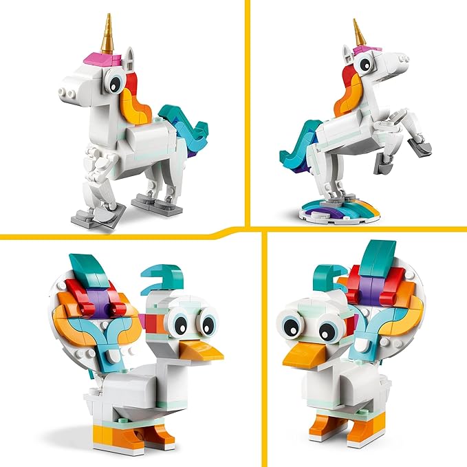 Lego: LEGO Creator 3 in 1 Unicorno Magico Giocattolo - Animale che si Trasforma in Cavalluccio Marino o in Pavone