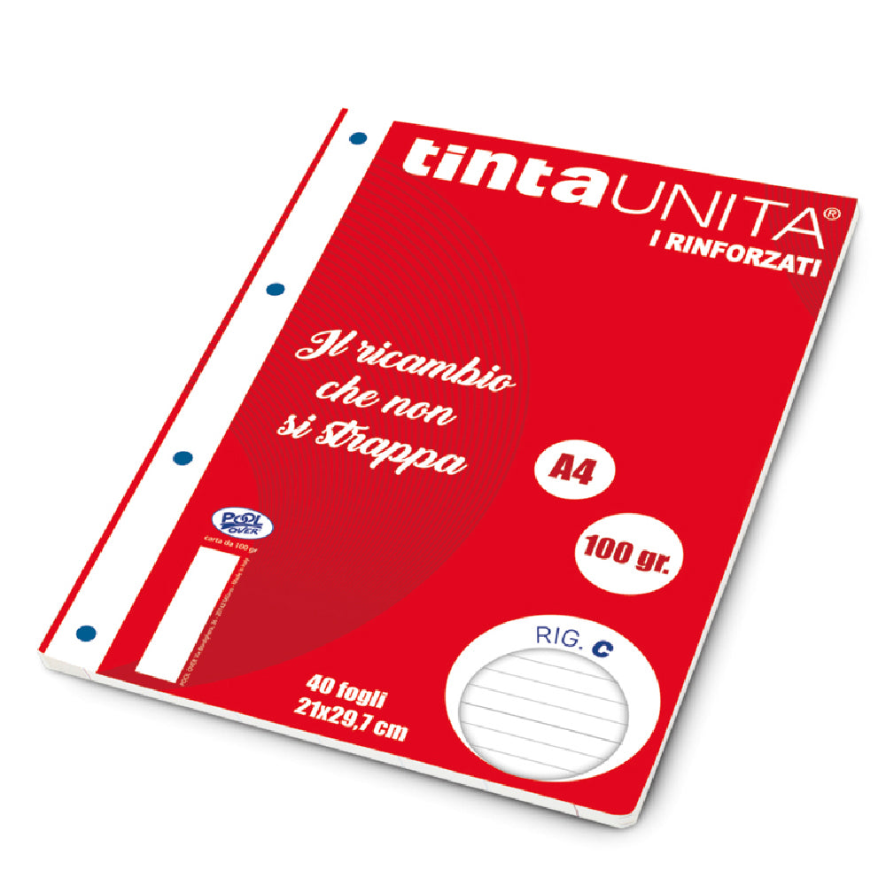 Tinta Unita Ricambi Rinforzati A4 – 40 Fogli 100 g/mq, 7 Rigature