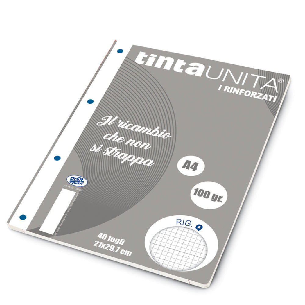 Tinta Unita Ricambi Rinforzati A4 – 40 Fogli 100 g/mq, 7 Rigature