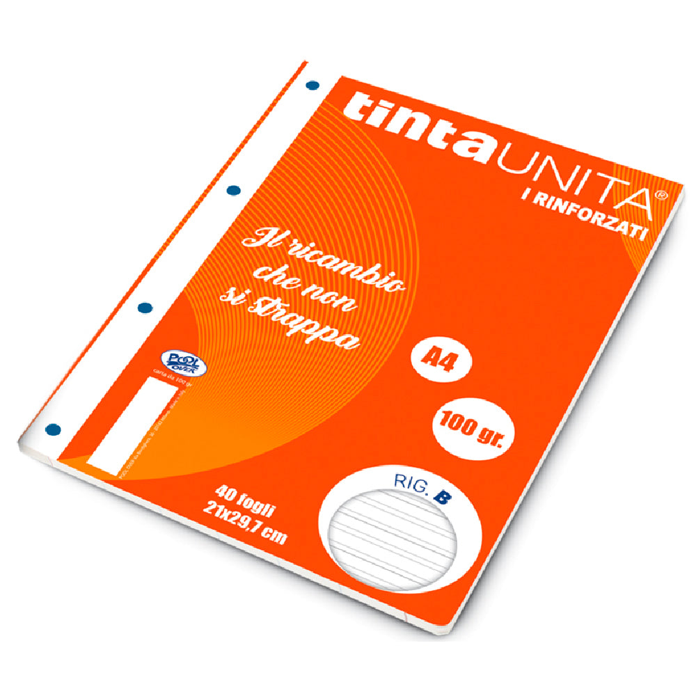 Tinta Unita Ricambi Rinforzati A4 – 40 Fogli 100 g/mq, 7 Rigature