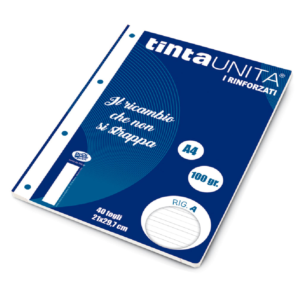 Tinta Unita Ricambi Rinforzati A4 – 40 Fogli 100 g/mq, 7 Rigature