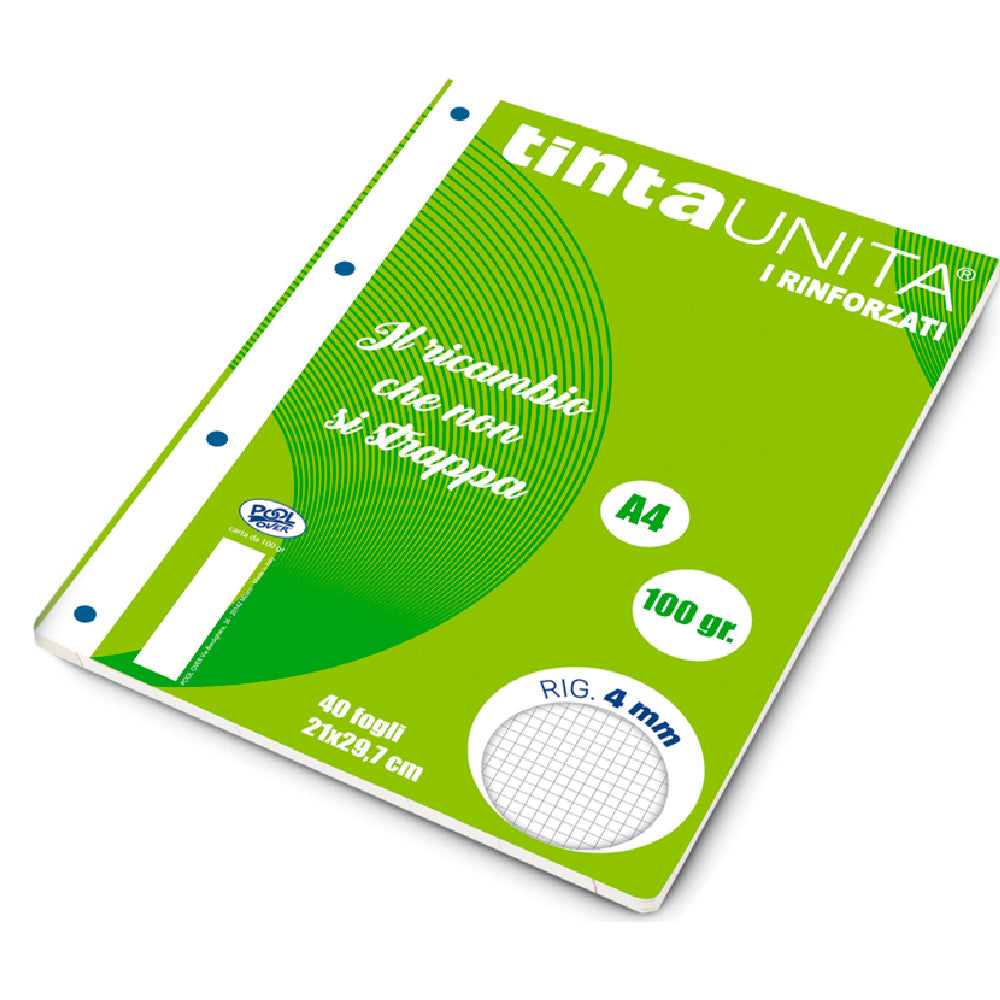Tinta Unita Ricambi Rinforzati A4 – 40 Fogli 100 g/mq, 7 Rigature