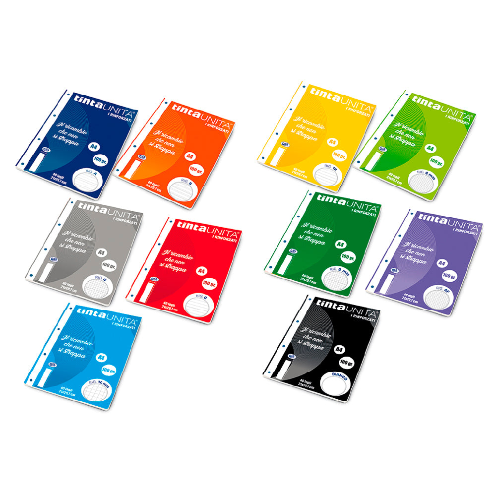 Tinta Unita Ricambi Rinforzati A4 – 40 Fogli 100 g/mq, 7 Rigature