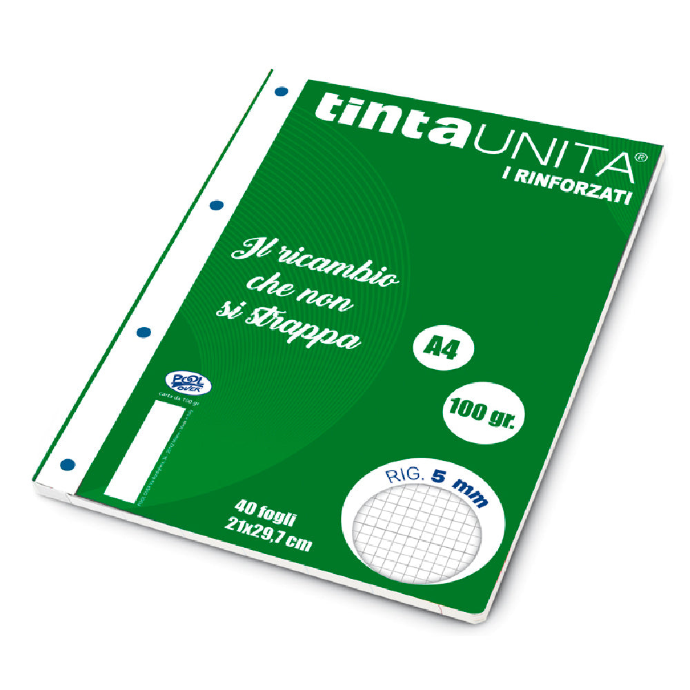 Tinta Unita Ricambi Rinforzati A4 – 40 Fogli 100 g/mq, 7 Rigature