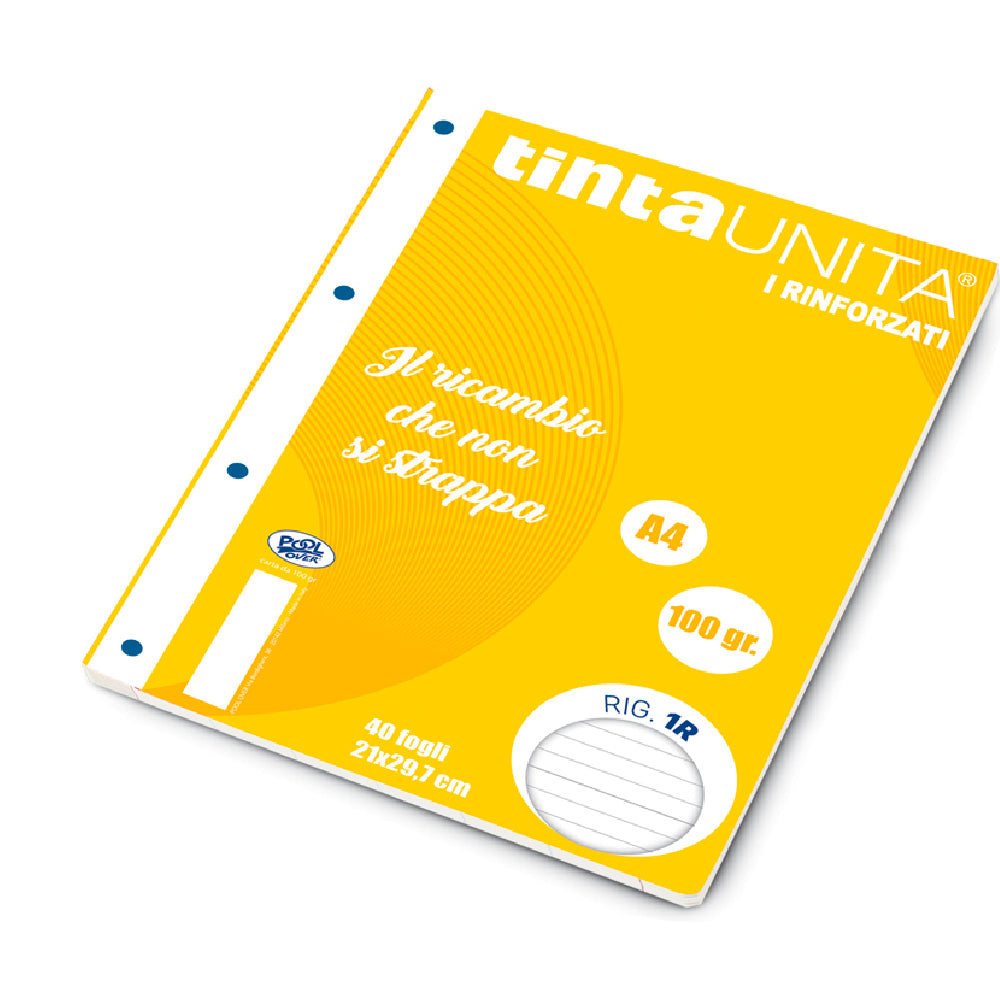 Tinta Unita Ricambi Rinforzati A4 – 40 Fogli 100 g/mq, 7 Rigature