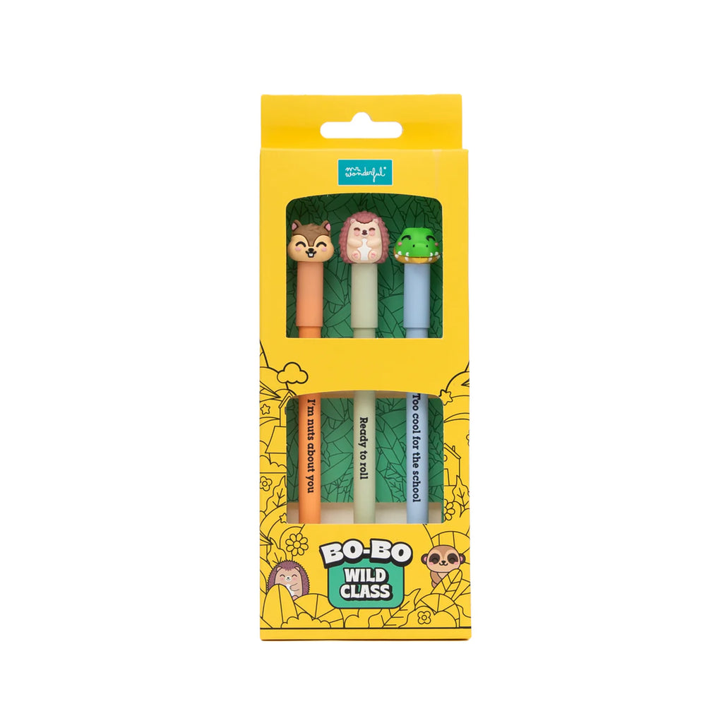 Mr.Wonderful Set 3 Penne Cancellabili Bo-Bo – Scoiattolo, Riccio e Coccodrillo