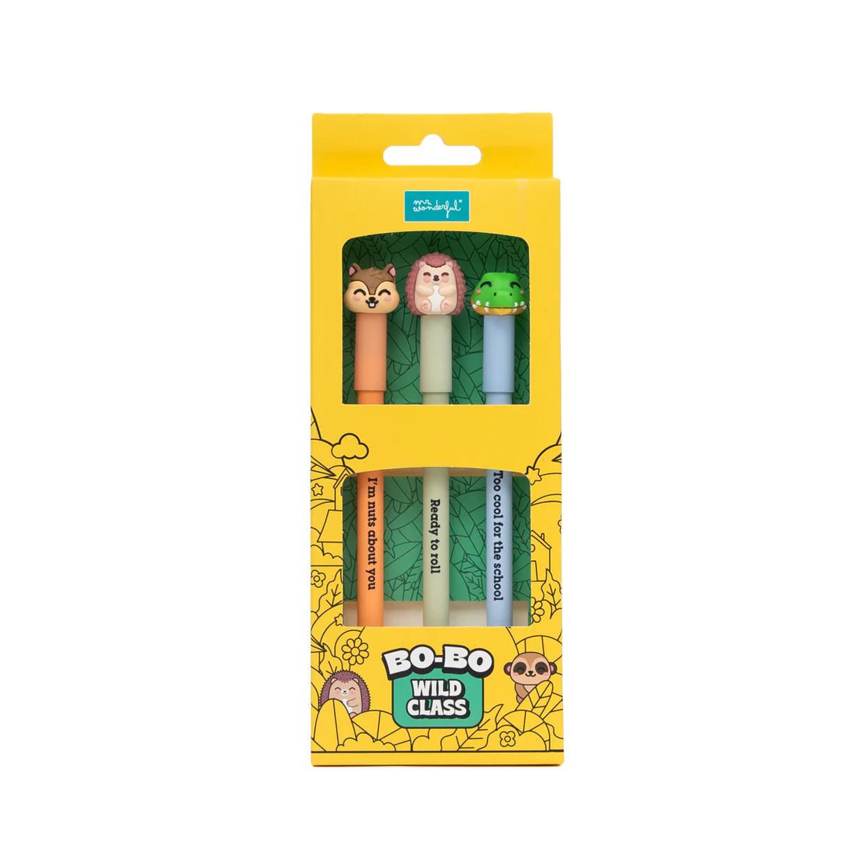 Mr.Wonderful Set 3 Penne Cancellabili Bo-Bo – Scoiattolo, Riccio e Coccodrillo