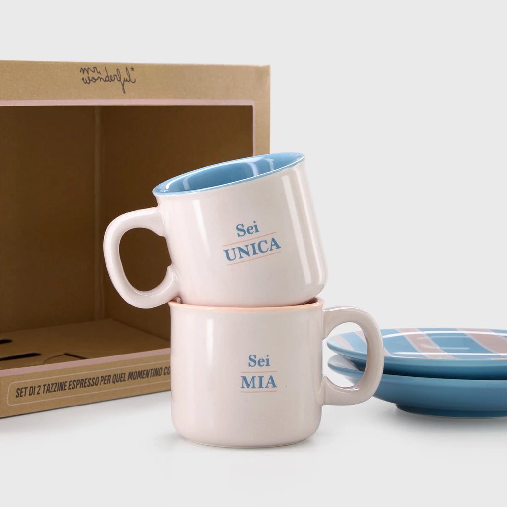 Set 2 Tazzine Espresso Mr. Wonderful – "Sei unica. Sei mia" | Ceramica con Piattini