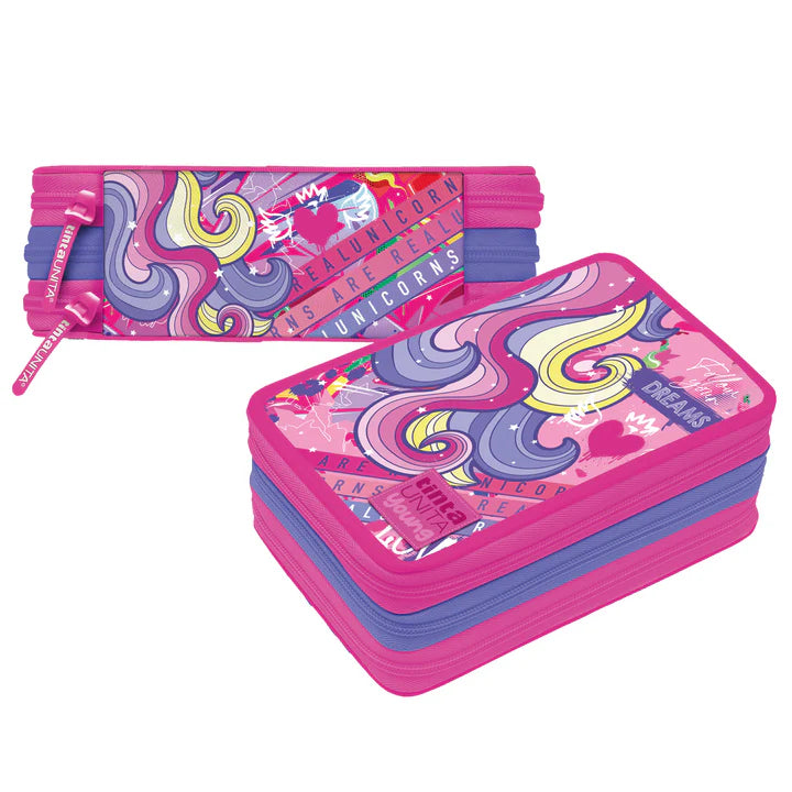 Astuccio 3 Zip Completo Tinta Unita Young Unicorno | + Buono Mirabilandia